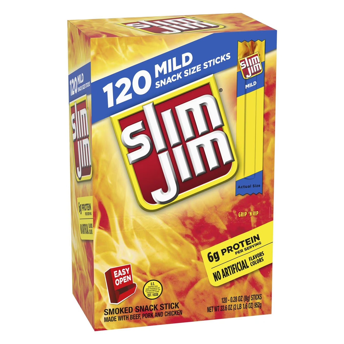 Slim Jim Snack-Sized Smoked Meat Stick, Mild Flavor, .28 oz., 120 pk.