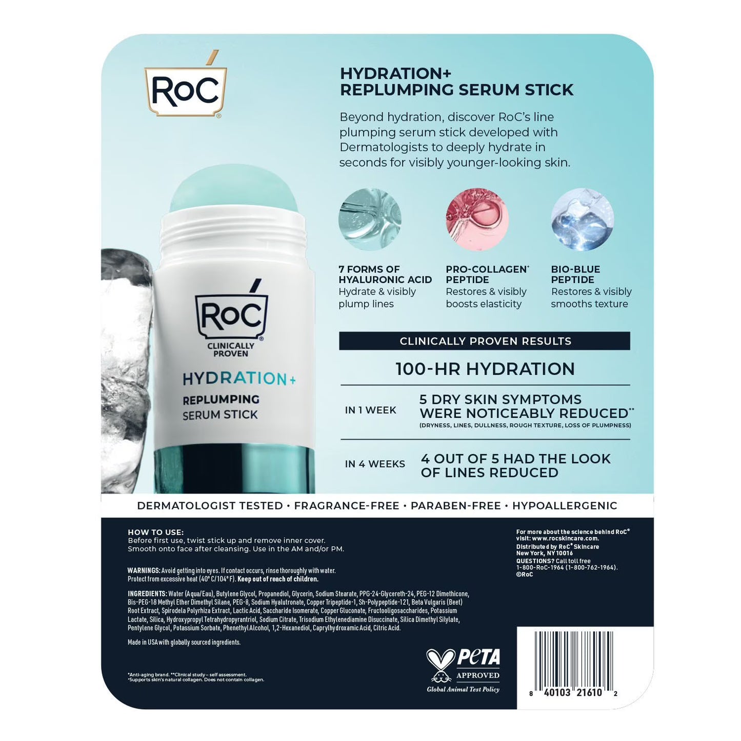 RoC Hydration+ Replumping Serum Stick, 0.7 fl. oz., 2 pk.