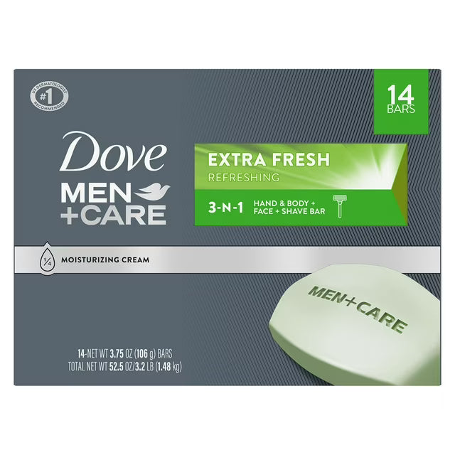 Dove Men+Care Body and Face Bar Soap, Extra Fresh, 3.75 oz., 14 ct