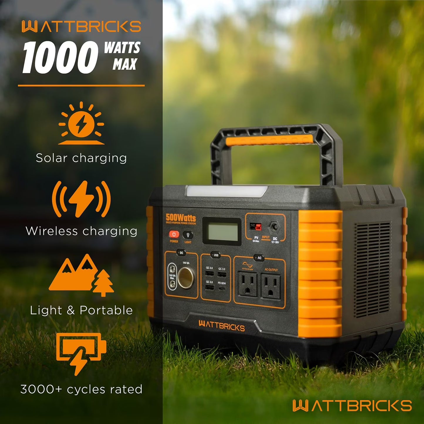 500 Watt Wattbricks Energy Inc. MP500 Portable Power Station 500W Solar Generator