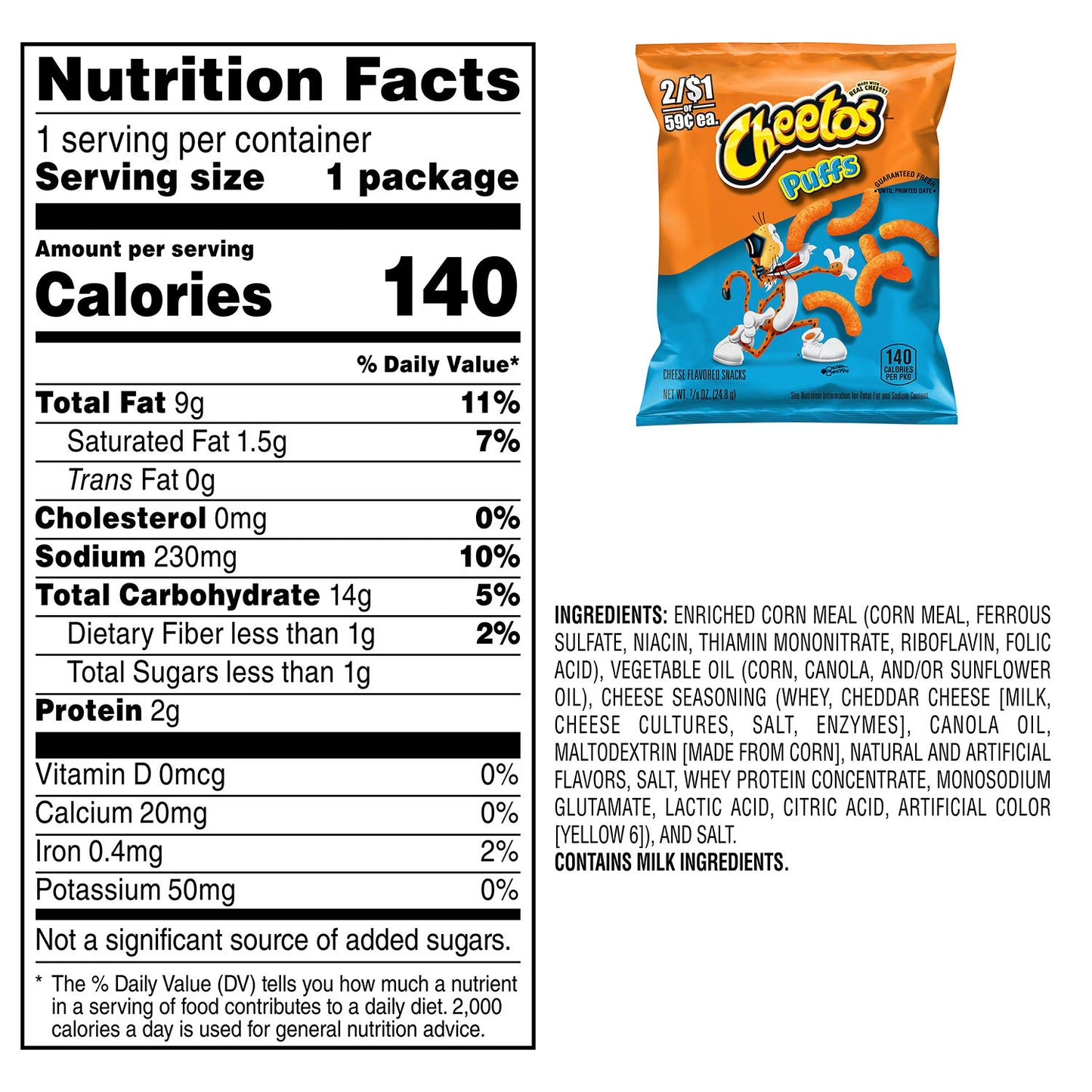 Cheetos Puffs Cheese Snacks, 0.875 oz., 50 pk.