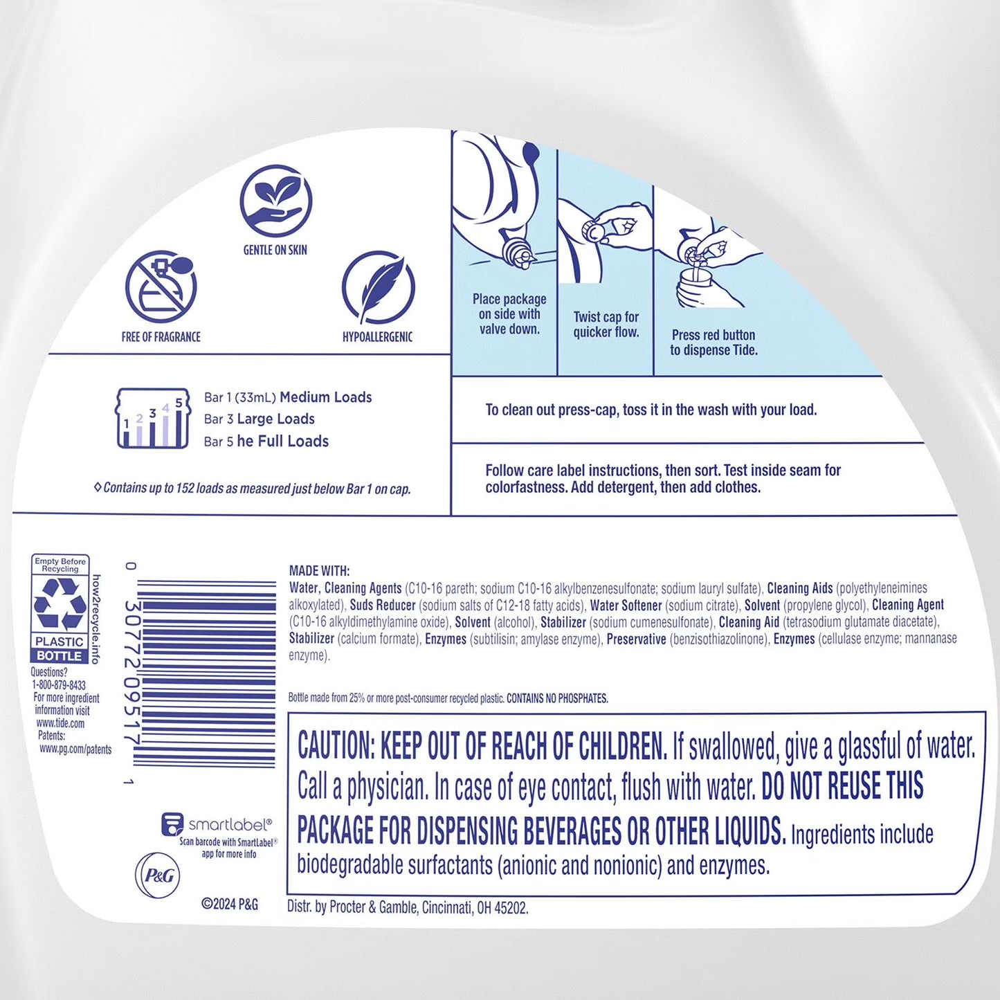 Tide Free & Gentle Liquid Laundry Detergent, 152 loads, 170 fl. oz.