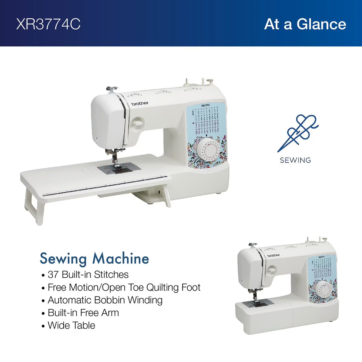 Brother XR3774C Sewing Machine with Wide Table and Motion/Open Toe Quilting Foot