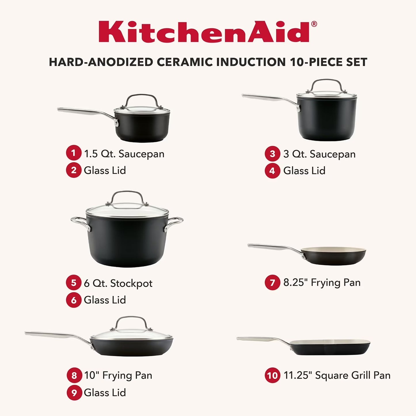 KitchenAid 10-Piece Hard-Anodized Ceramic Induction Cookware Set