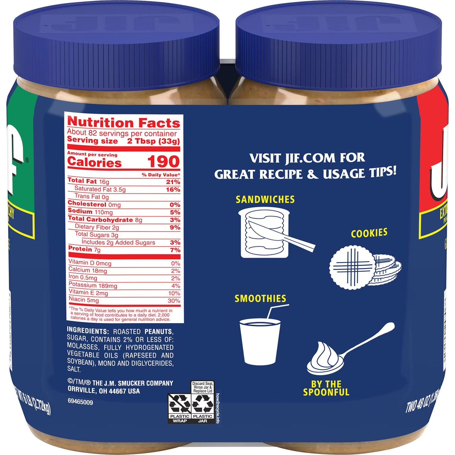 Jif Extra Crunchy Peanut Butter, 48 oz., 2 pk.