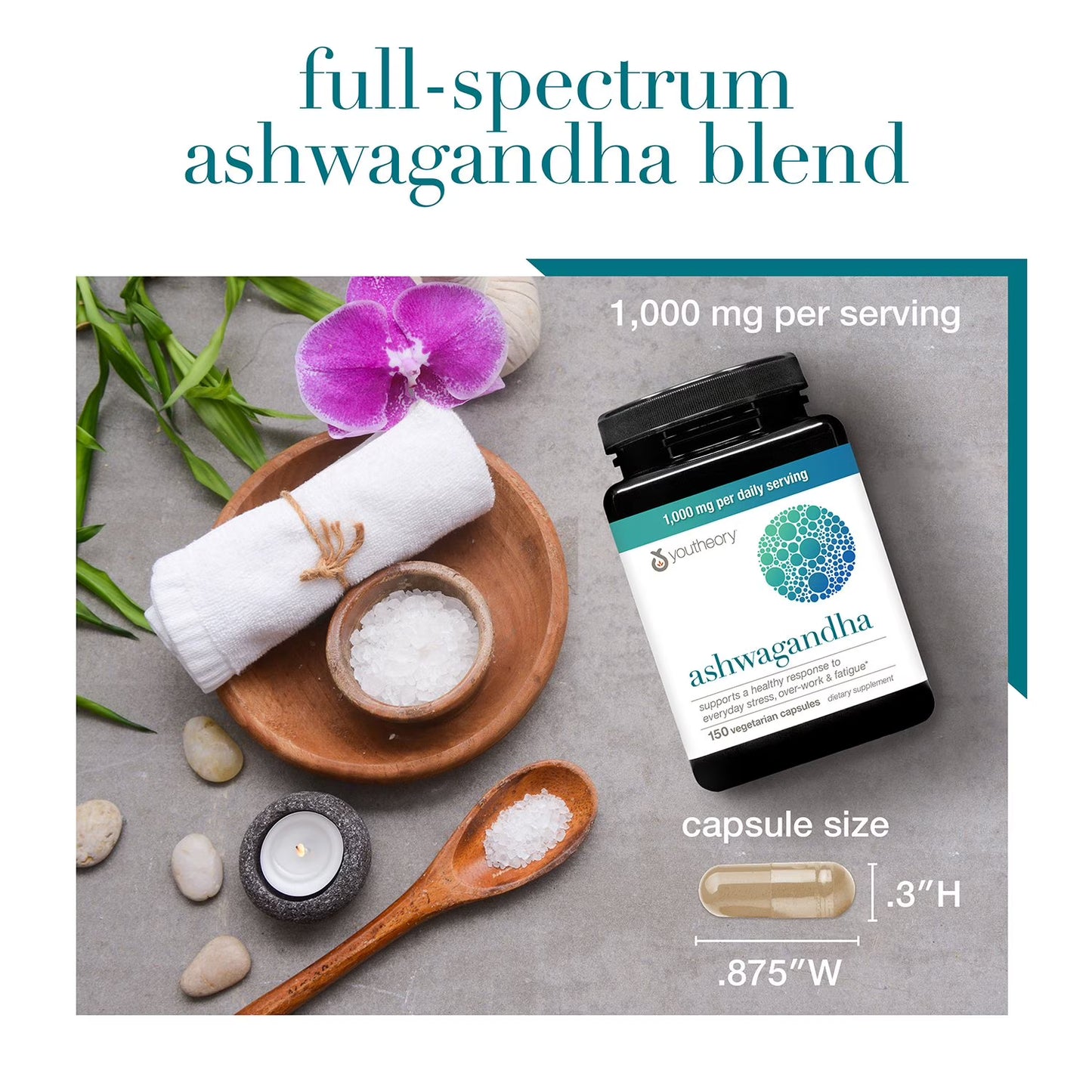 Youtheory Ashwagandha 1000 mg. Vegetarian Capsules, 150 ct.