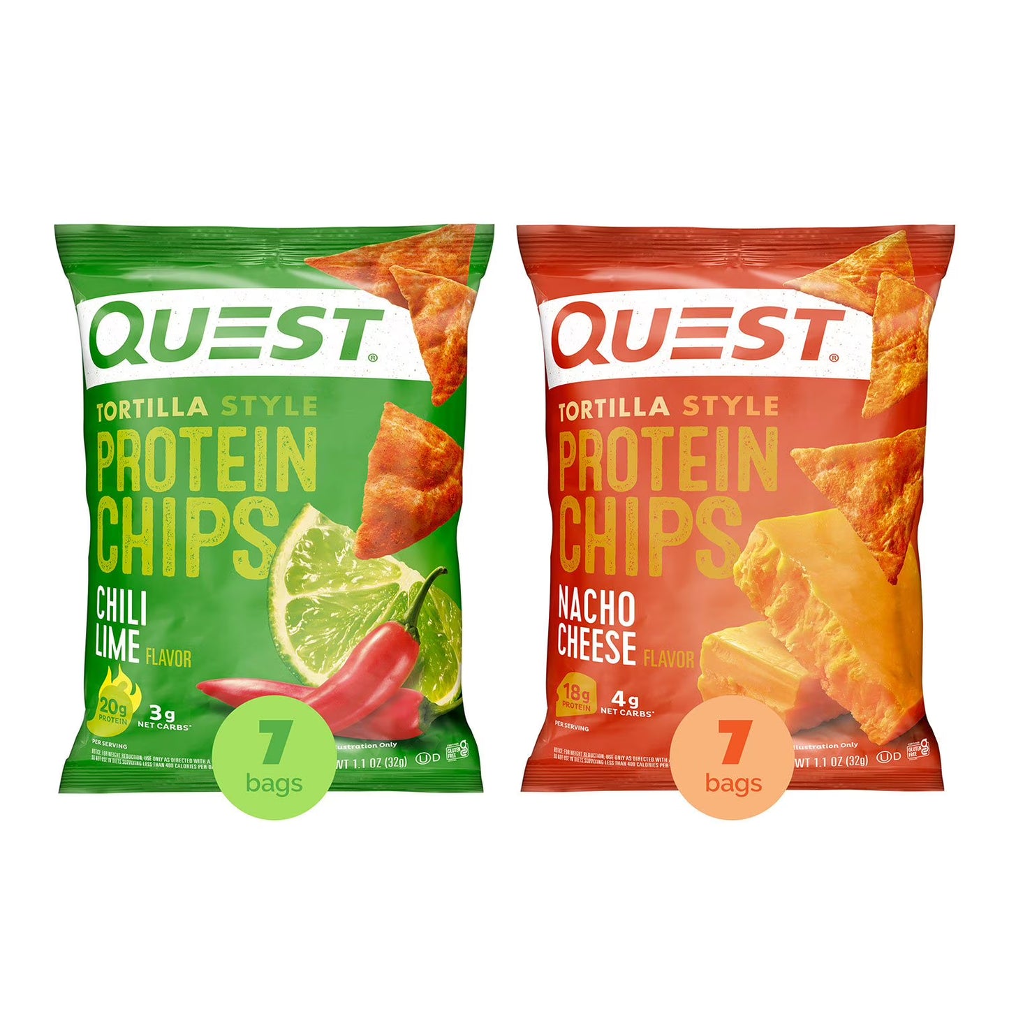 Quest Tortilla Style 18-20g Protein Chip Variety Pack, Chili Lime and Nacho Cheese 14 ct.