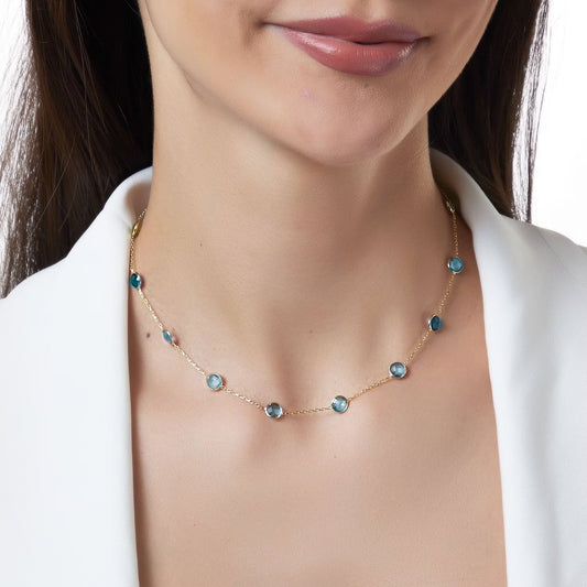 Multi Gemstone Station Necklace in 14K Gold