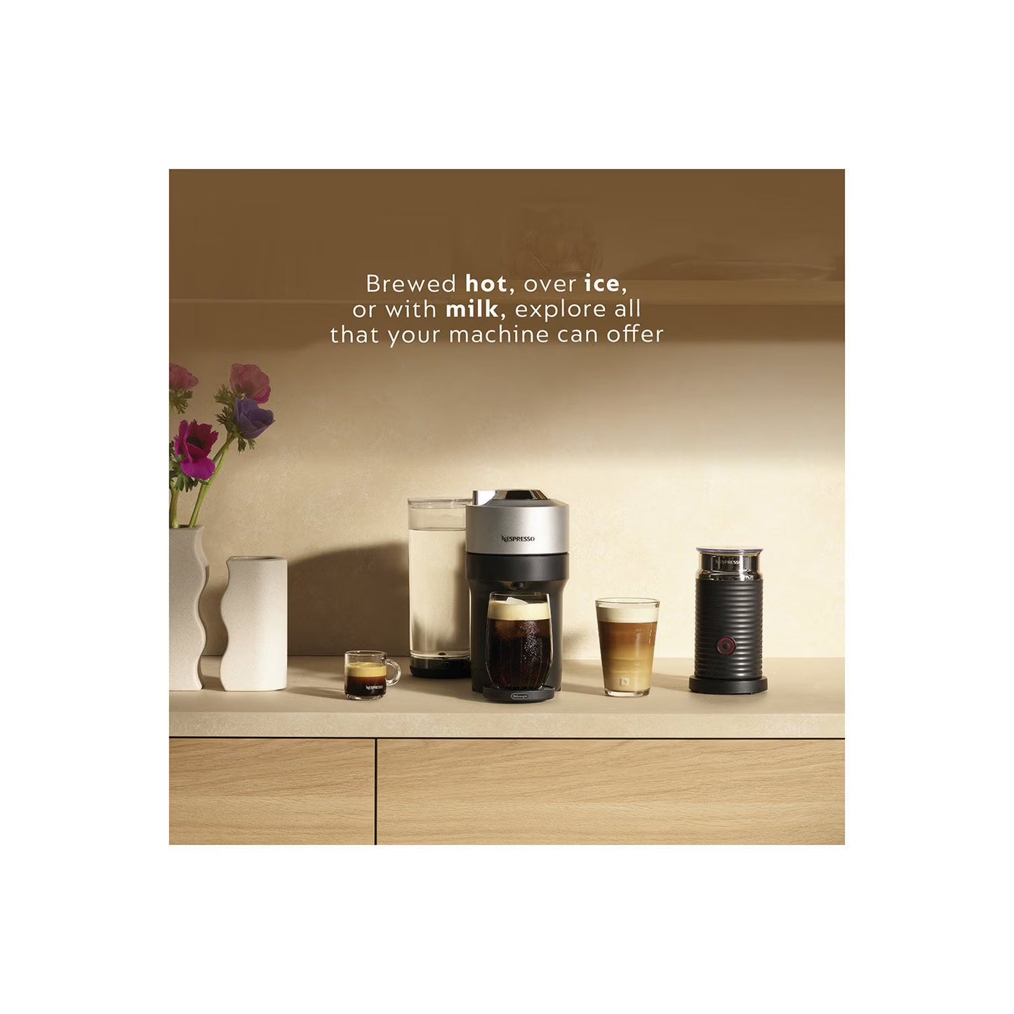 Nespresso Vertuo Pop+ Deluxe Coffee Maker with Milk Frother & Coffee Voucher