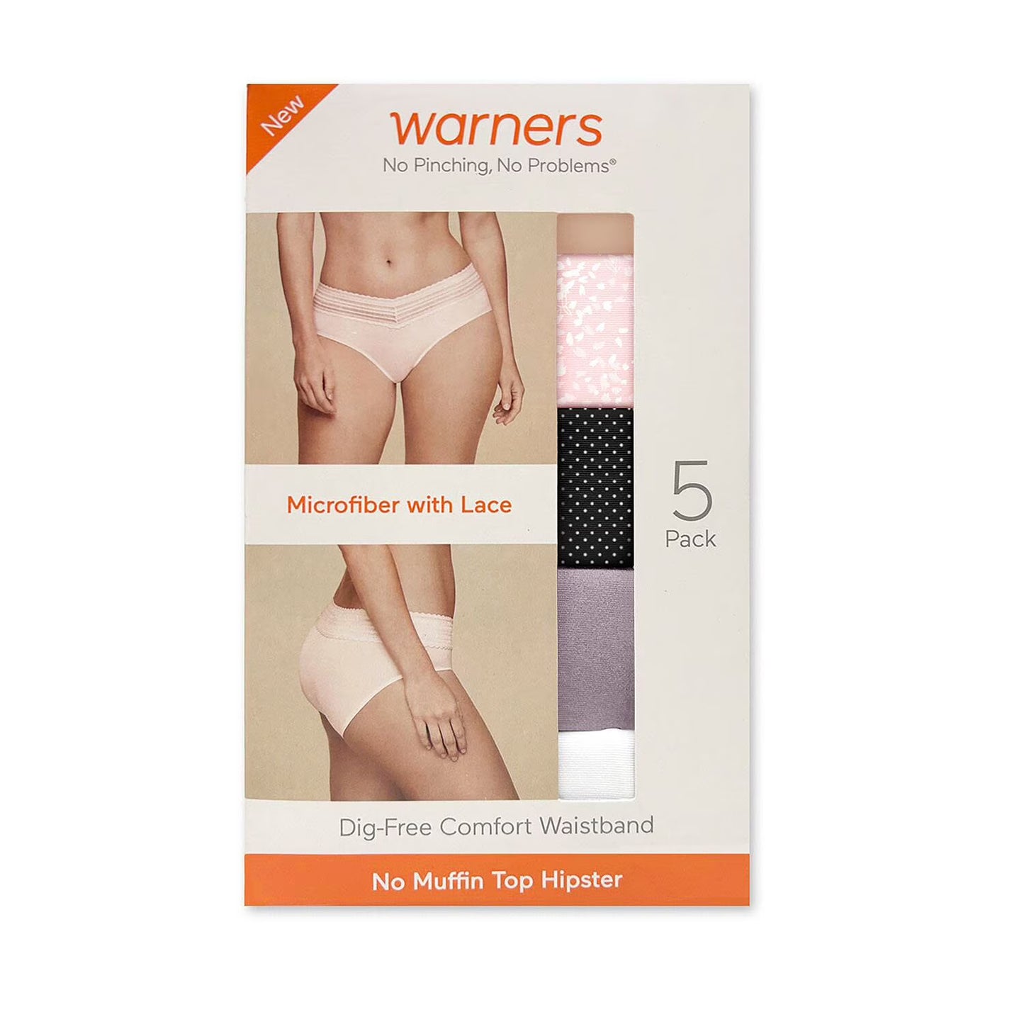 Warners Women’s 5-Pack No Pinching, No Problems Lace Waistband Hipster