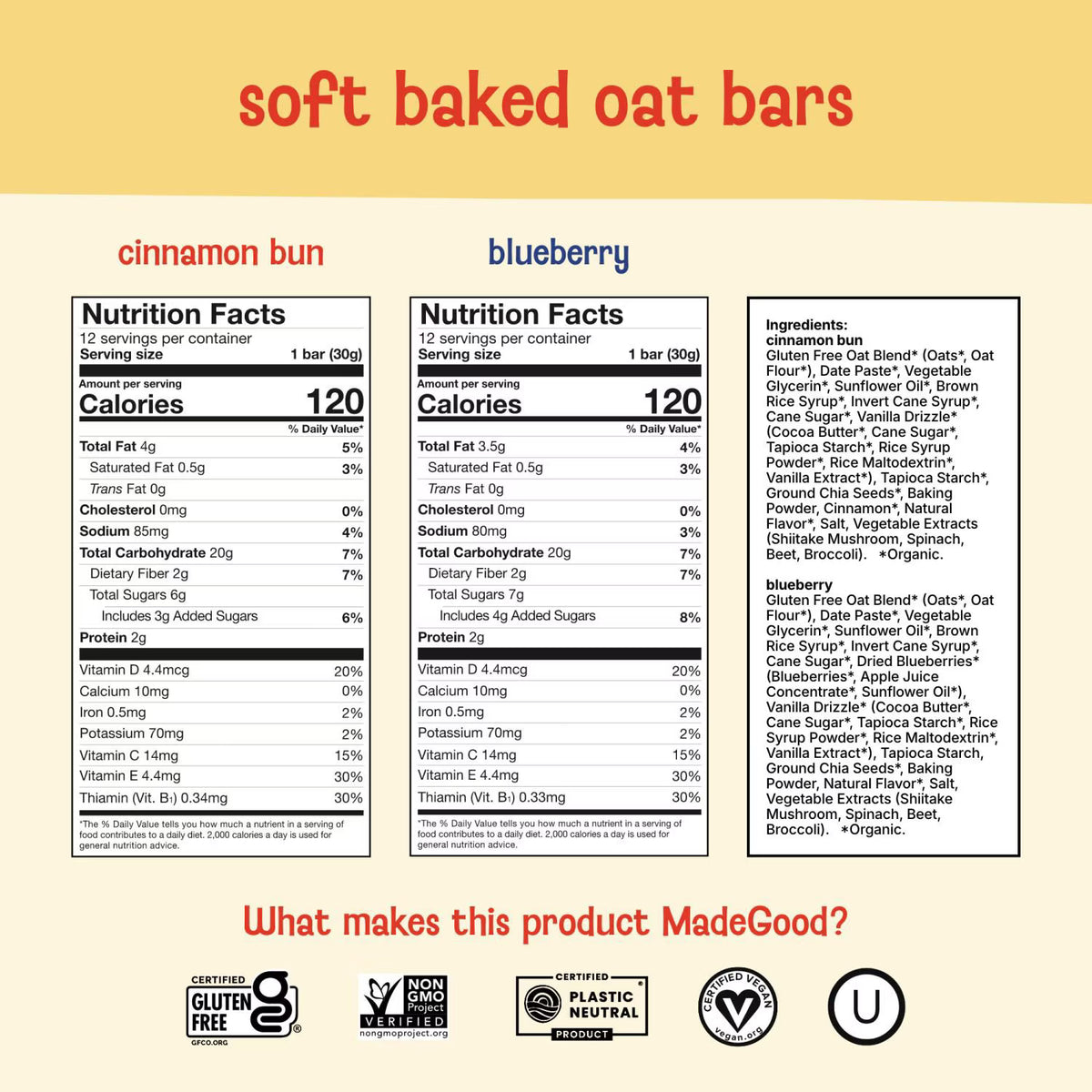 MadeGood Mornings Organic Soft Baked Oat Bars, Variety Pack, 24 ct.
