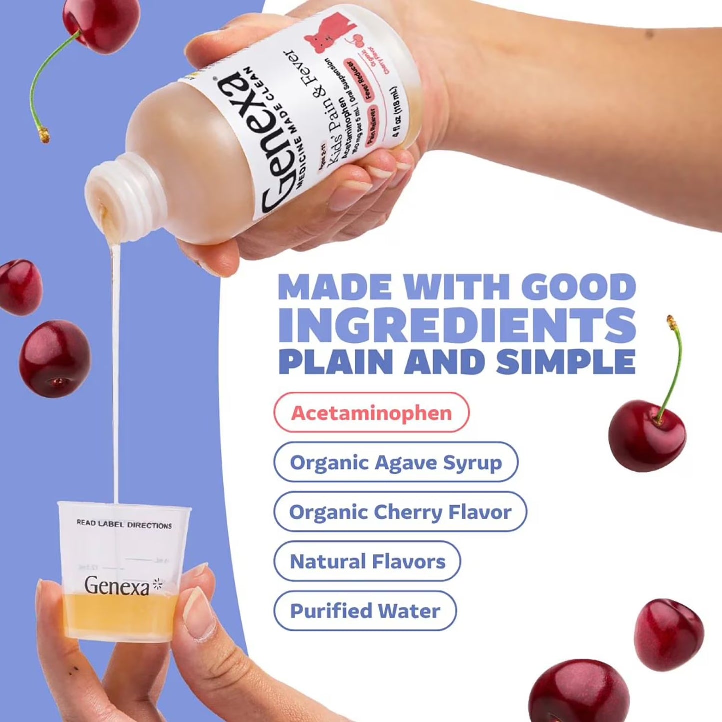 Genexa Kids' Pain & Fever Acetaminophen Liquid, Cherry, 4 fl. oz., 2 pk.