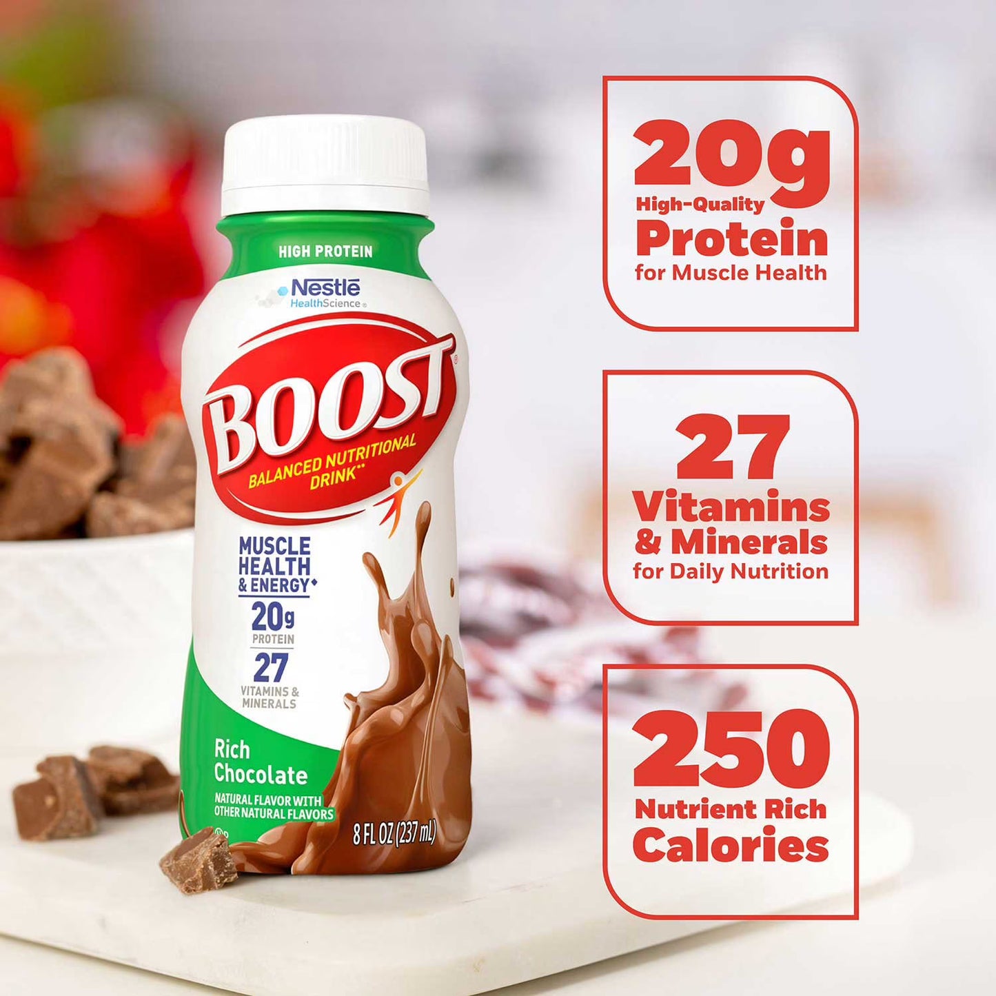 BOOST 20g High Protein Nutritional Drink, Chocolate 8 fl. oz., 28 ct.