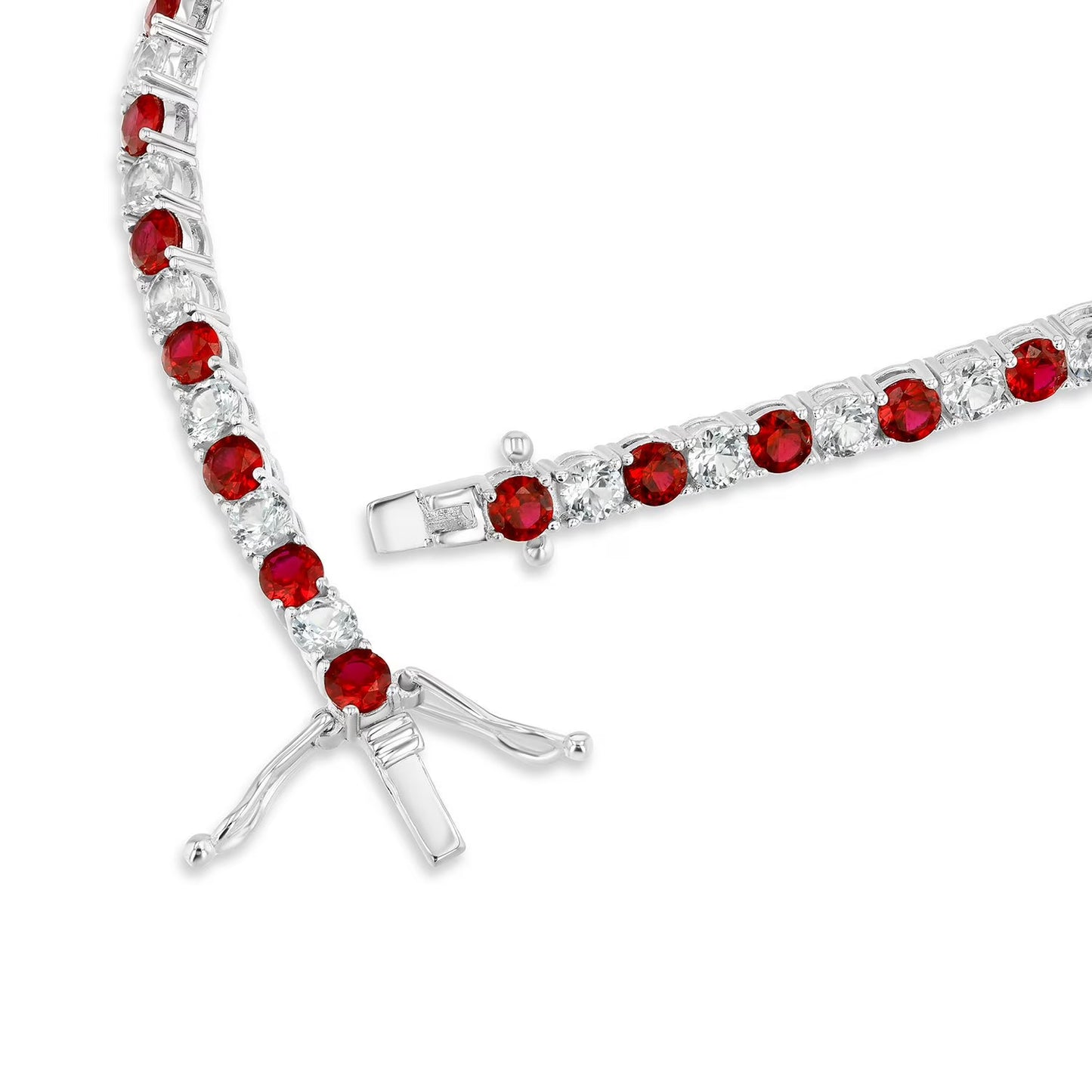 Lab Created White Sapphire Round Cut Gemstone Tennis Bracelet in Sterling Silver