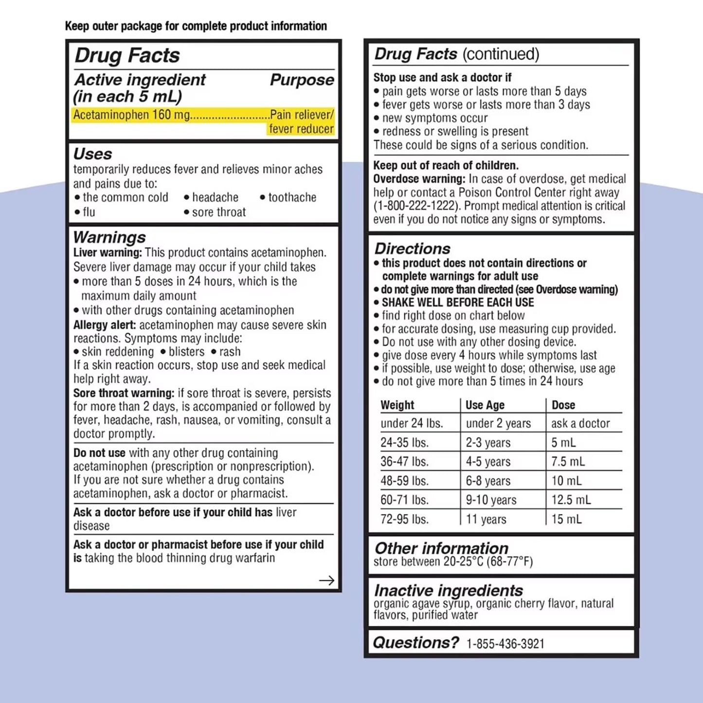 Genexa Kids' Pain & Fever Acetaminophen Liquid, Cherry, 4 fl. oz., 2 pk.