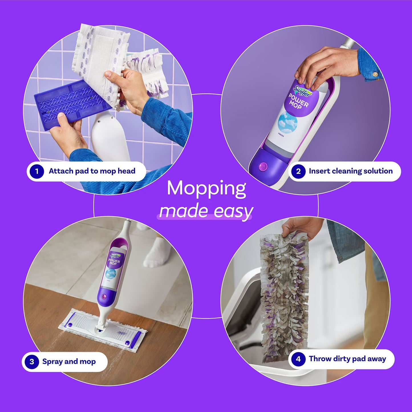 Swiffer PowerMop Refill Bundle, Lavender, 10 Mop Pads + 2 Bottles