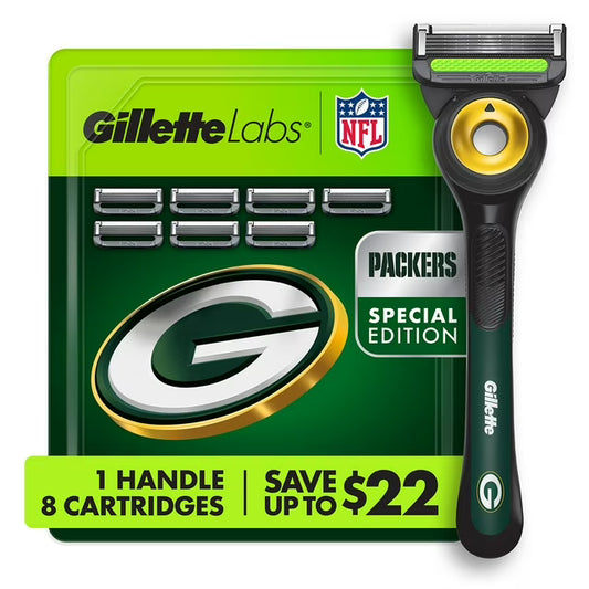 Gillette Labs NFL Green Bay Packers Men's Razor, Handle + 8 Cartridges