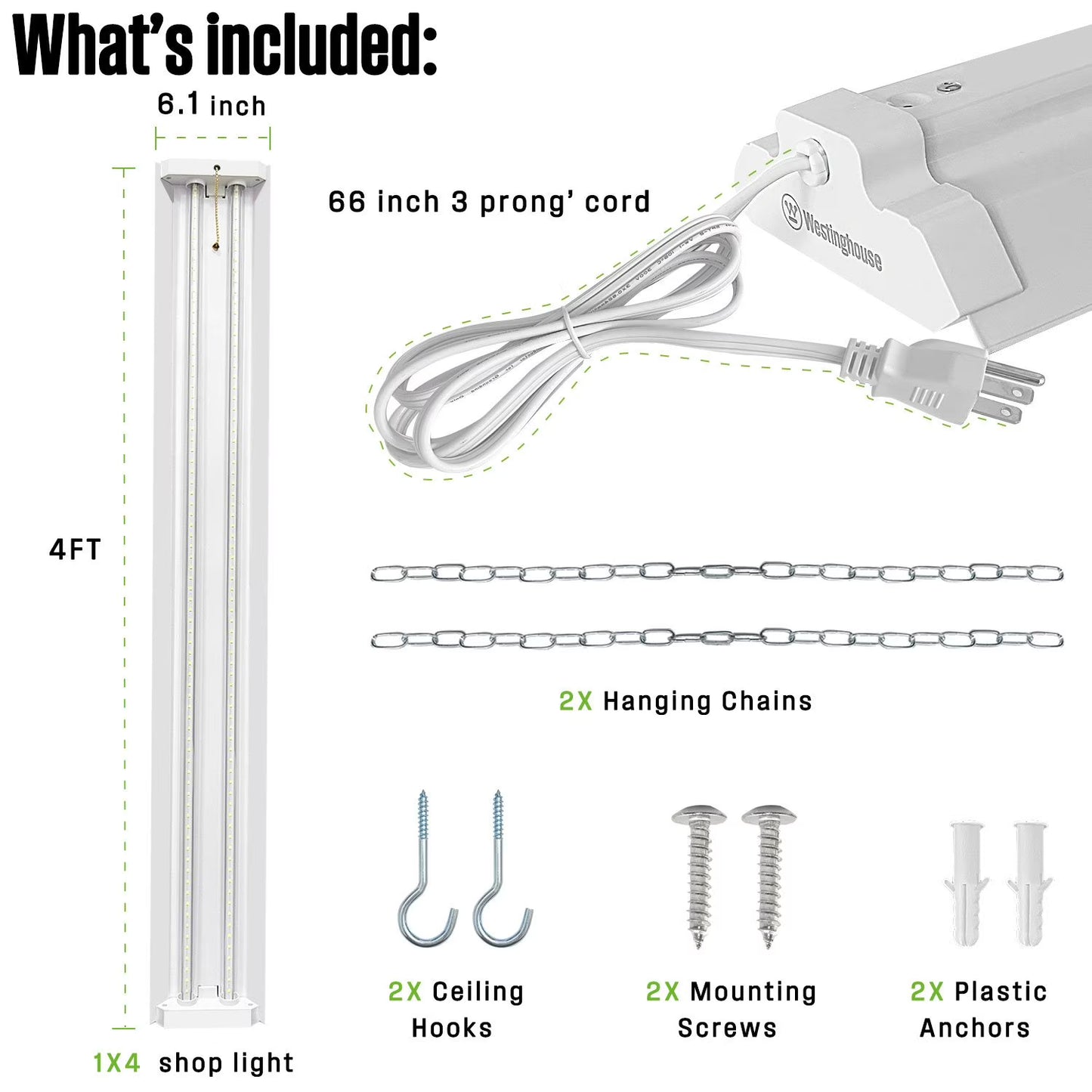 Westinghouse 4' 5000 Lumen LED Shop Light, White Finish, 4 pk.