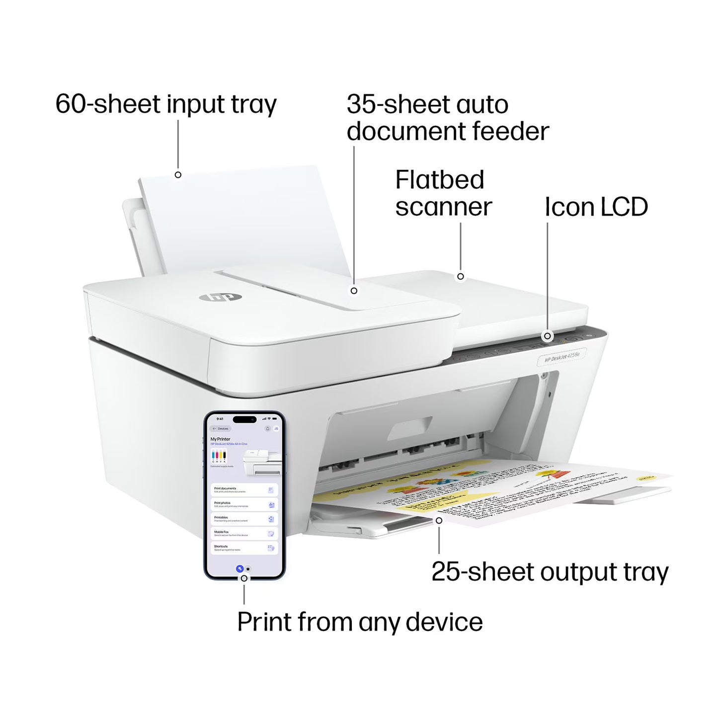 HP DeskJet 4258e Wireless All-in-One Inkjet Printer, 6 Months Instant Ink with HP+