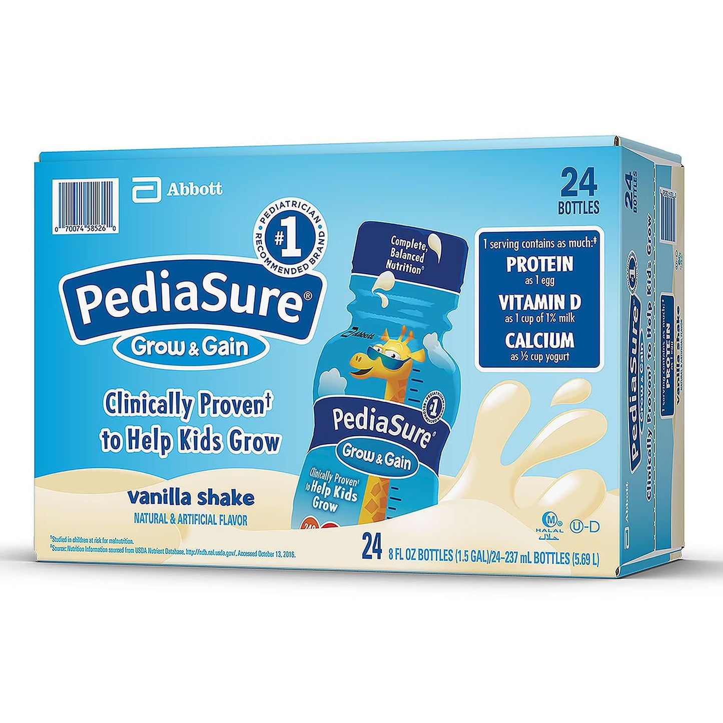 PediaSure Grow and Gain Nutrition Shake for Kids, Vanilla 8 fl. oz., 24 pk.