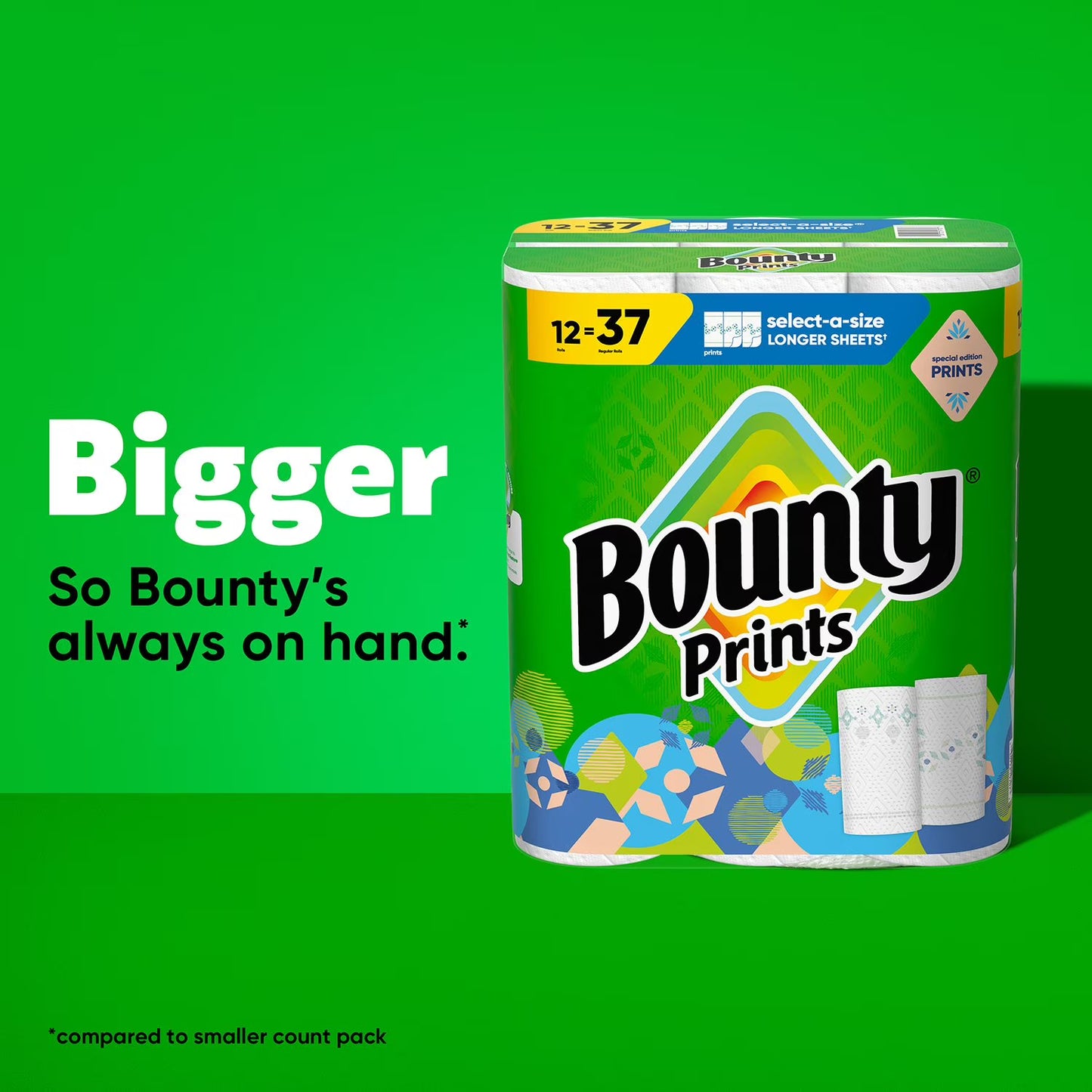 Bounty Prints Select-A-Size 2-Ply Paper Towels, 12 Rolls, 128 sheets/roll
