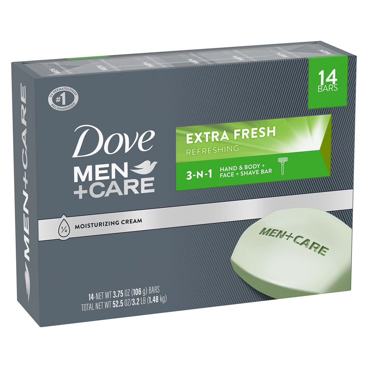 Dove Men+Care Body and Face Bar Soap, Extra Fresh, 3.75 oz., 14 ct