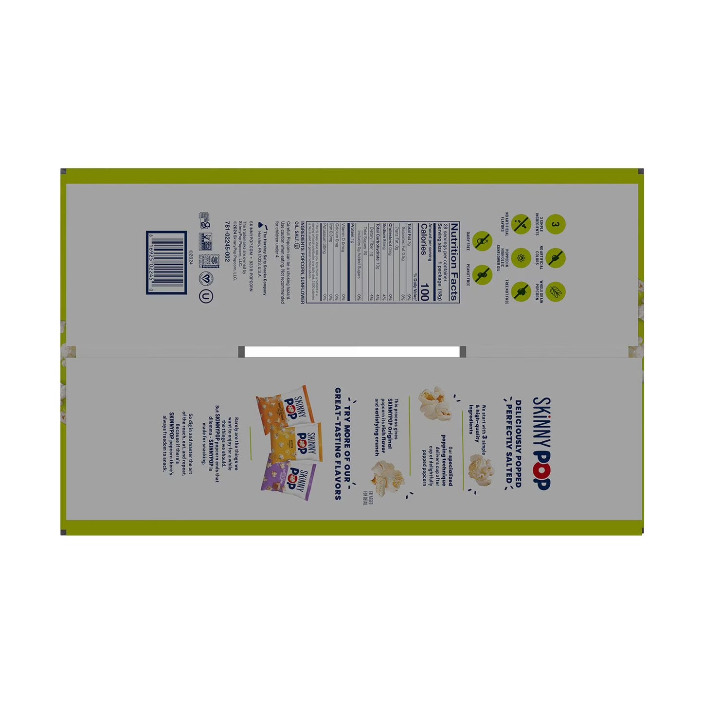 SkinnyPop Original Popcorn Snack Bags, 0.65 oz., 28 pk.