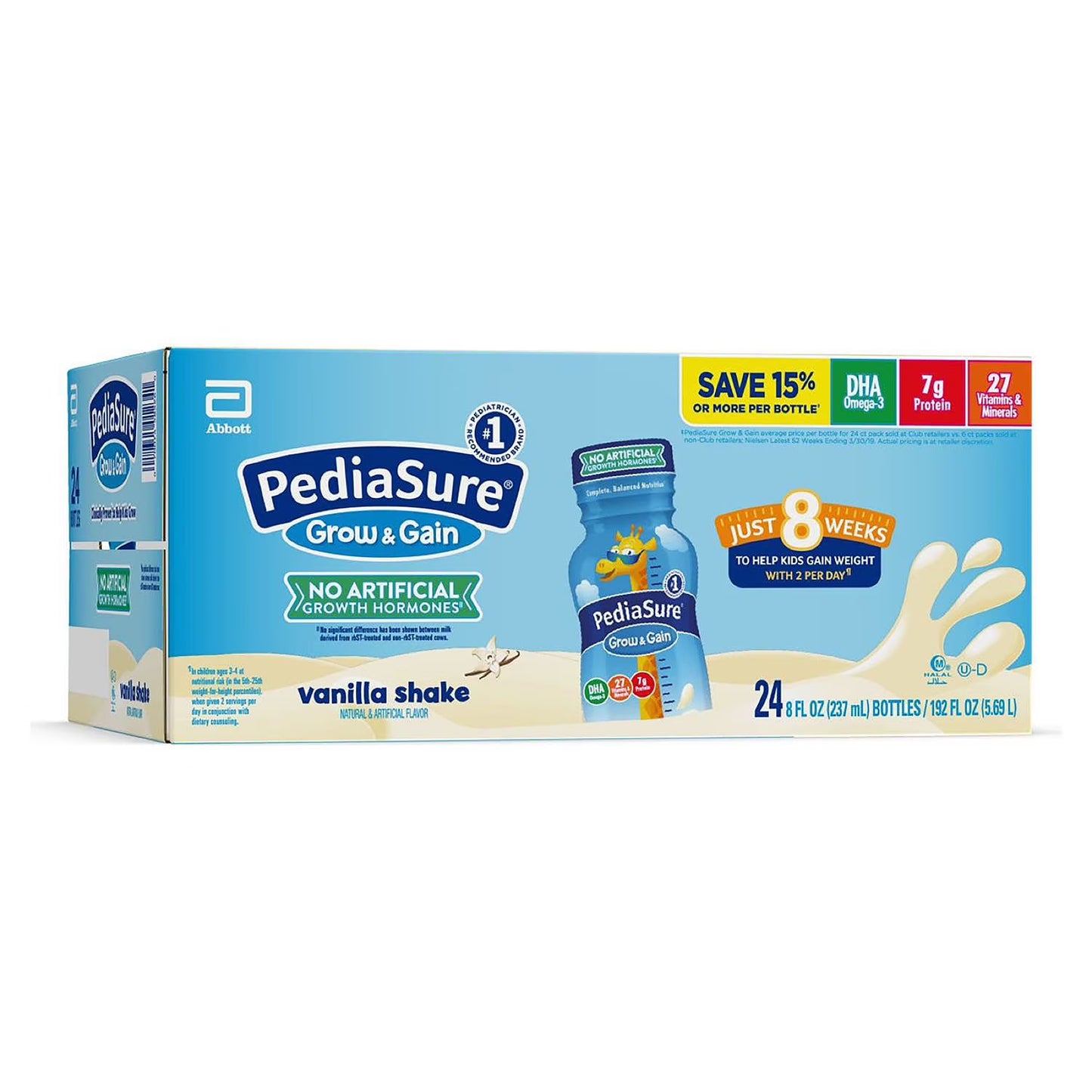 PediaSure Grow and Gain Nutrition Shake for Kids, Vanilla 8 fl. oz., 24 pk.