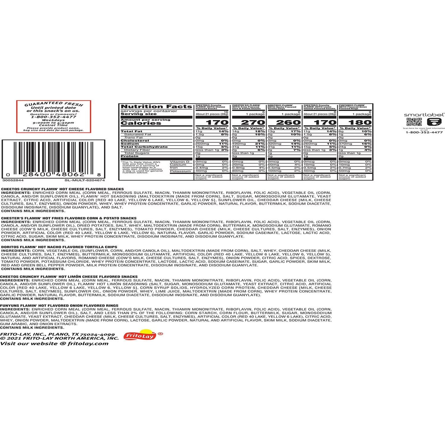 Frito-Lay Flamin' Hot Snacks, Variety Pack, 30 pk.