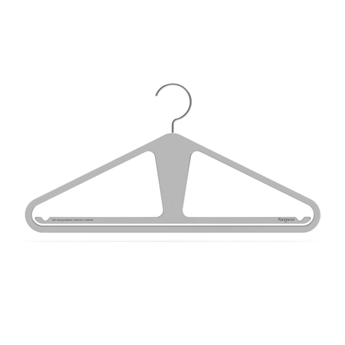 The Slim Kangaroo™ Hanger 40-Pack - Made in Wisconsin, USA with 100% recycled material - The patented design clips in pants, shirts, straps, tanks, jackets and even entire outfits on a single hanger