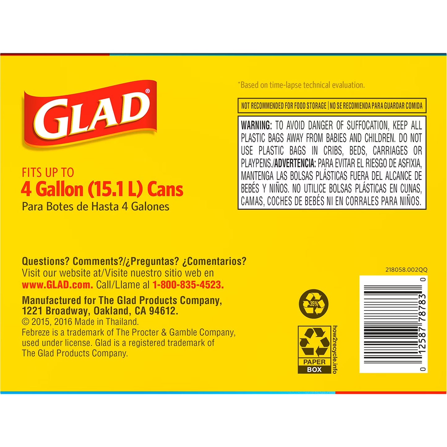 Glad Small Twist-Tie White Trash Bags, Fresh Clean Scent with Febreze Freshness, 4 gal., 156 ct.