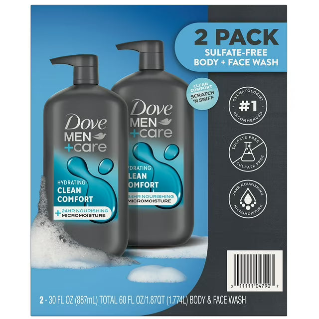 Dove Men+Care Clean Comfort Body & Face Wash, 30 fl. oz., 2 pk.