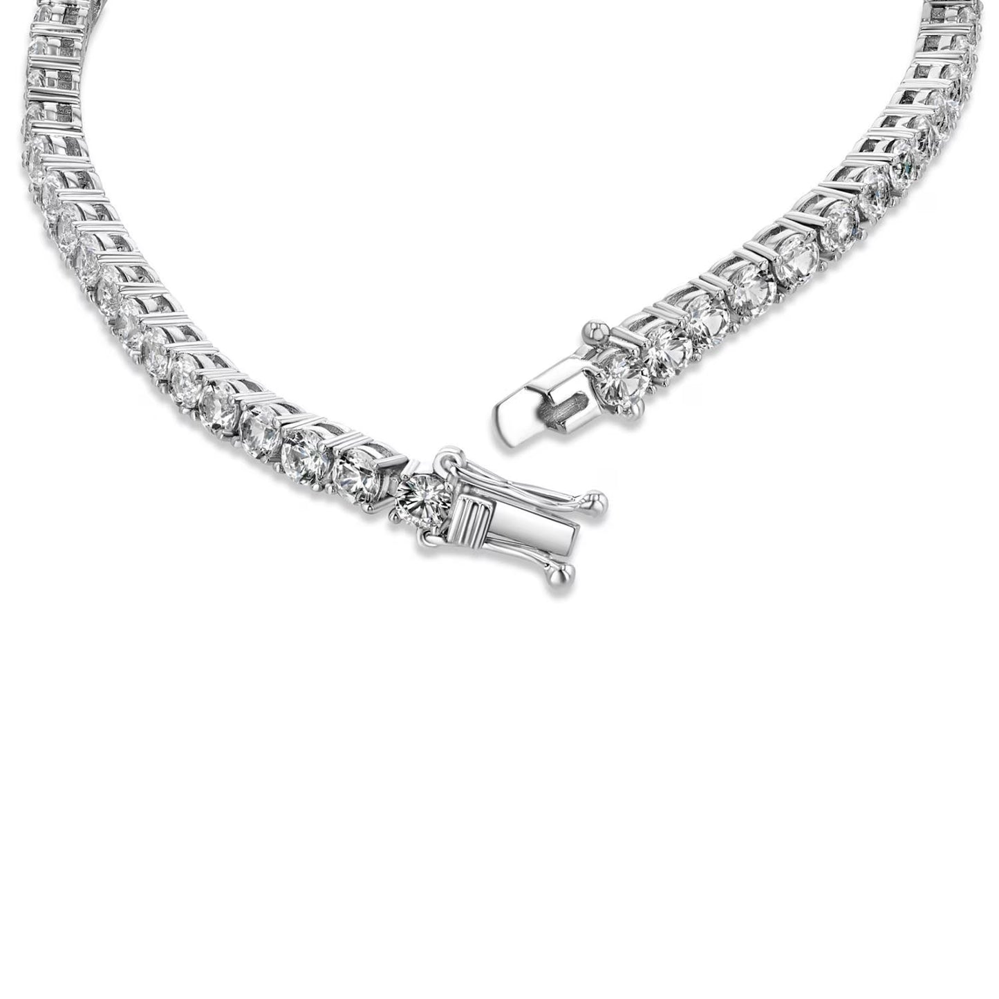 Lab Created White Sapphire Round Cut Gemstone Tennis Bracelet in Sterling Silver