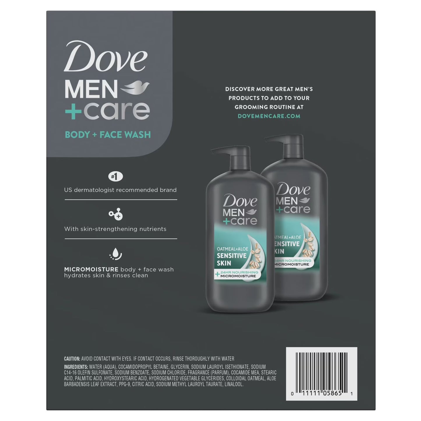 Dove Men+Care Sensitive Skin Body & Face Wash, 30 fl. oz., 2 pk.