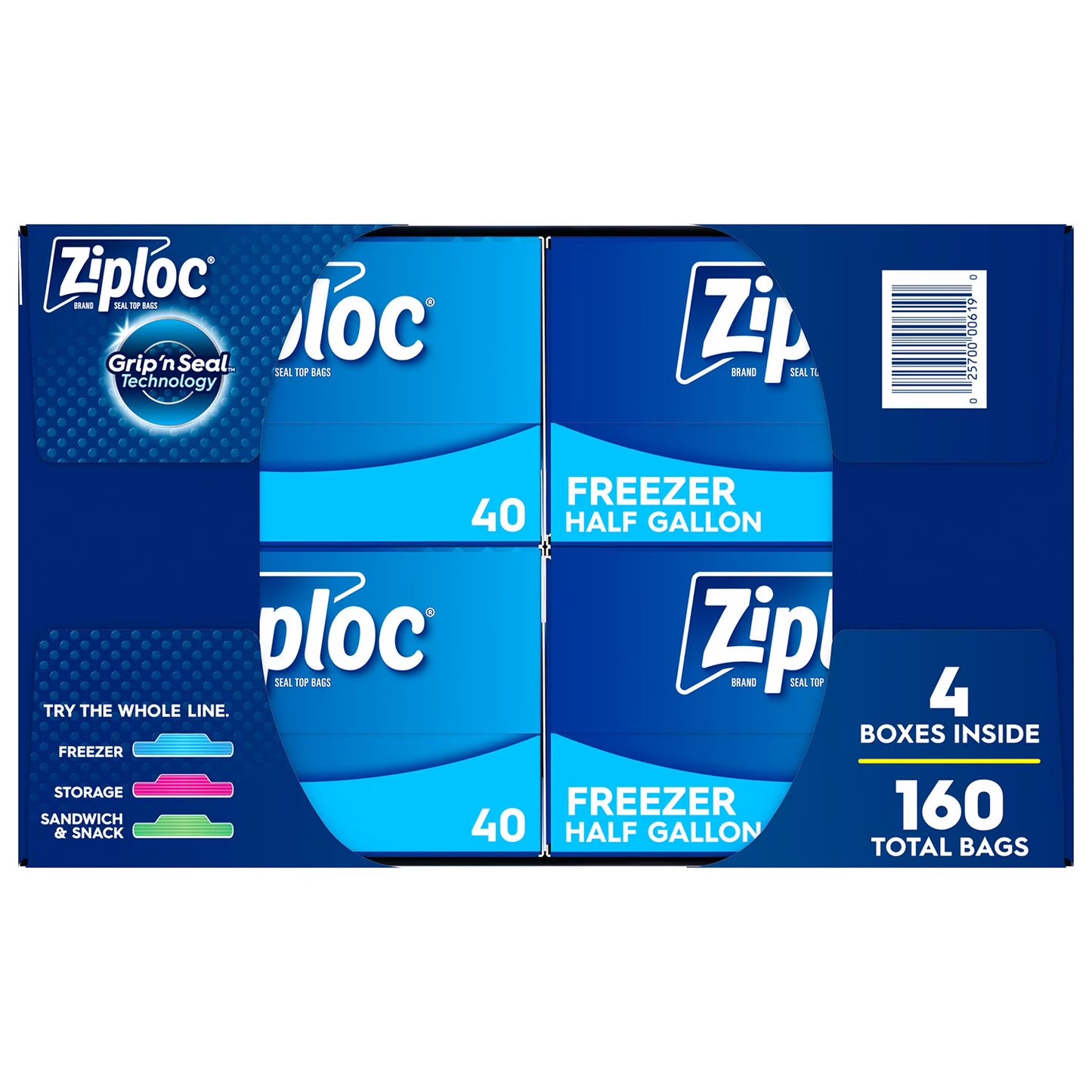 Ziploc Brand Half Gallon Freezer Storage Bags, Expandable Bottom, Grip ’n Seal Technology, 160 ct.