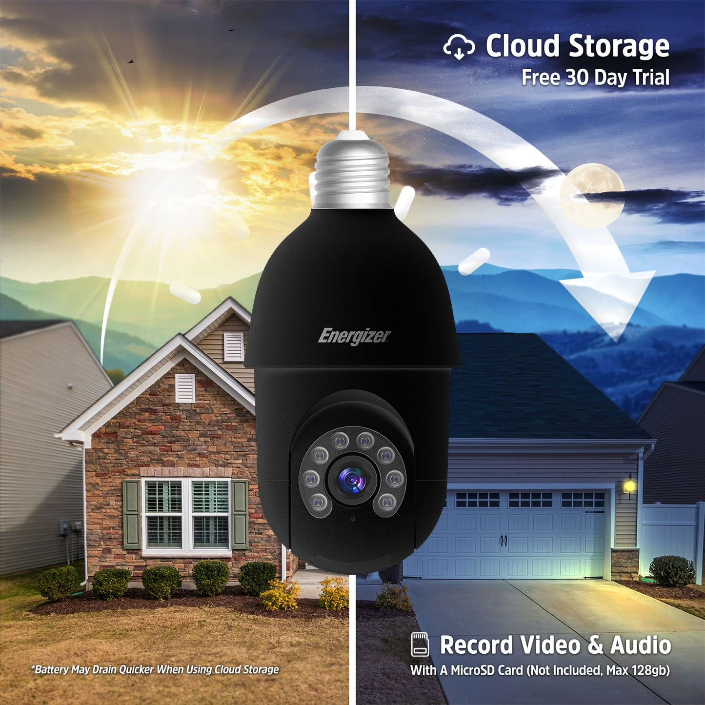 Energizer 2K Light Bulb Socket Security Camera with Socket Extension, 3pk.