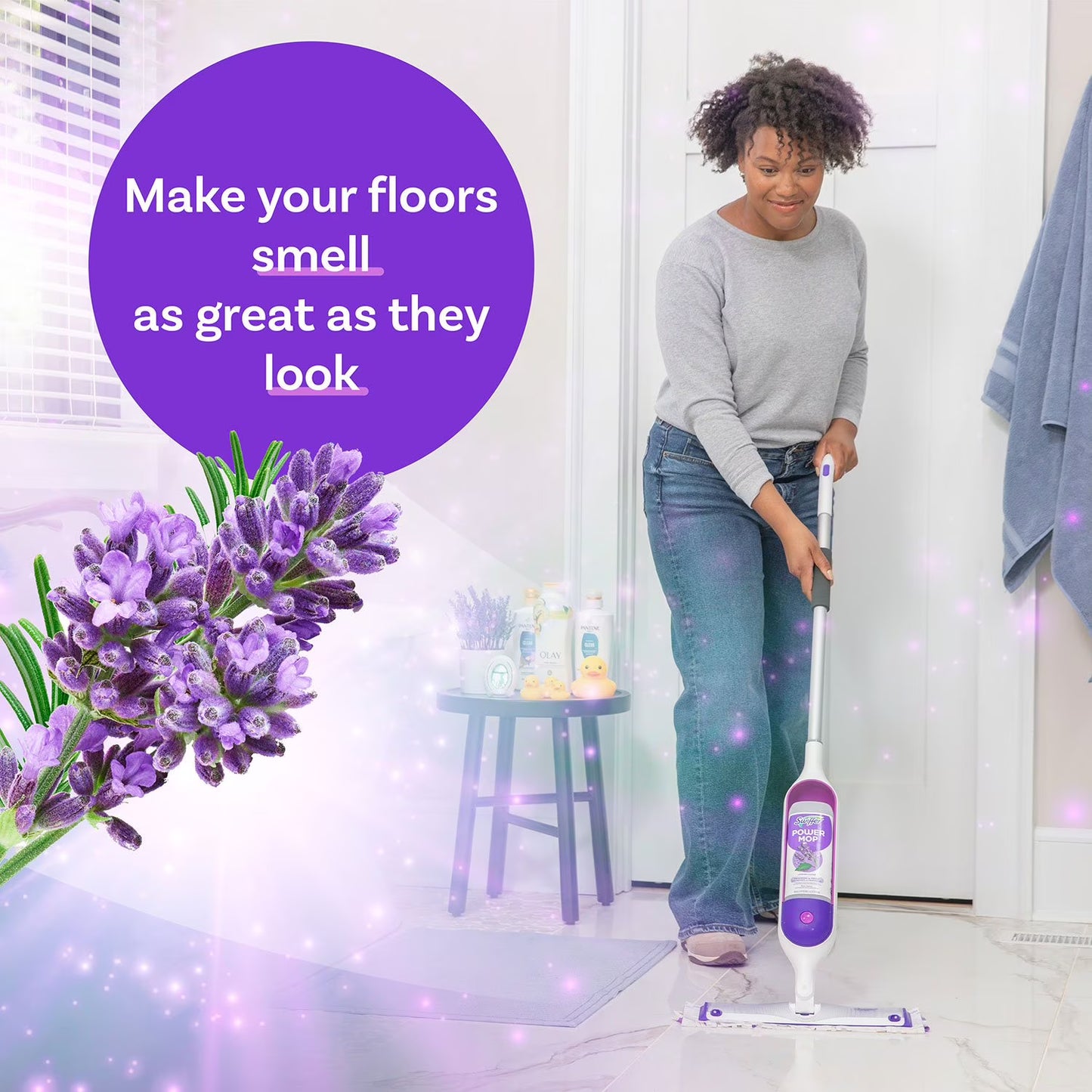 Swiffer PowerMop Refill Bundle, Lavender, 10 Mop Pads + 2 Bottles