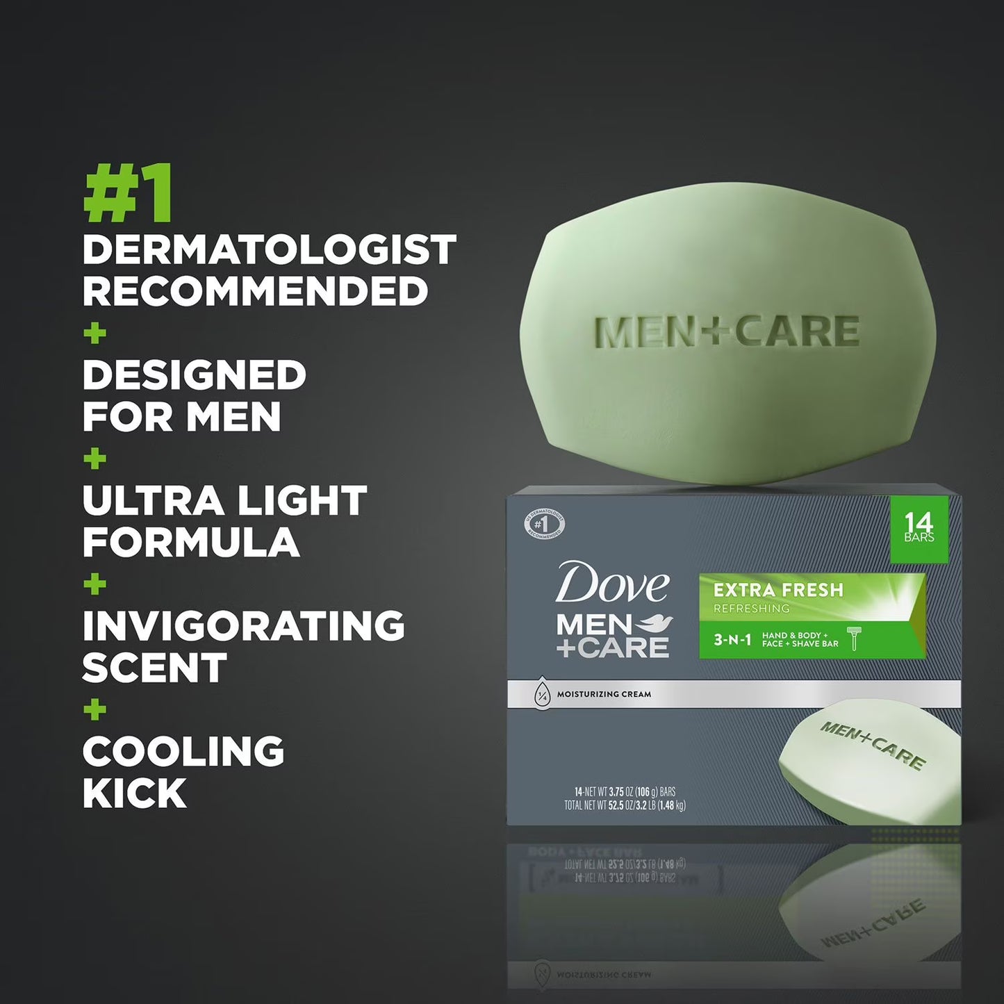 Dove Men+Care Body and Face Bar Soap, Extra Fresh, 3.75 oz., 14 ct