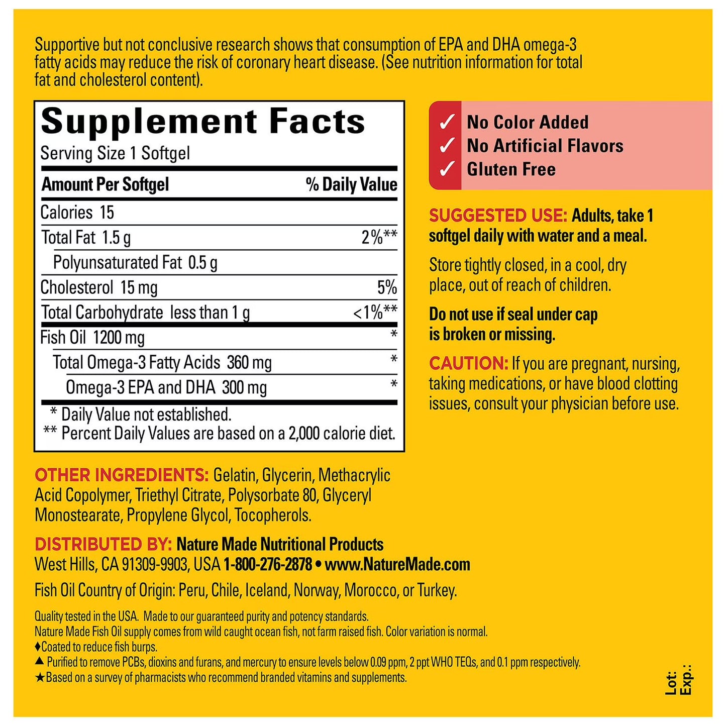 Nature Made Burp-Less Fish Oil 1200 mg Softgels, 240 ct.