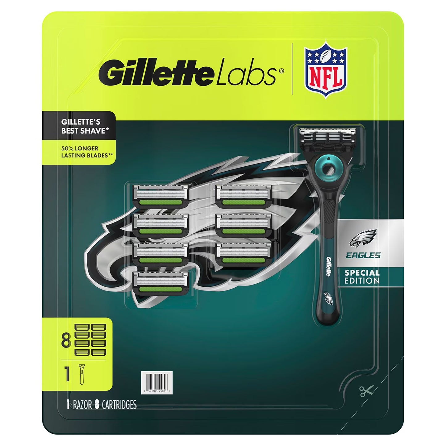 Gillette Labs NFL Philadelphia Eagles Men's Razor, Handle + 8 Cartridges