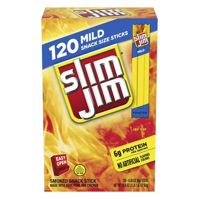 Slim Jim Snack-Sized Smoked Meat Stick, Mild Flavor, .28 oz., 120 pk.