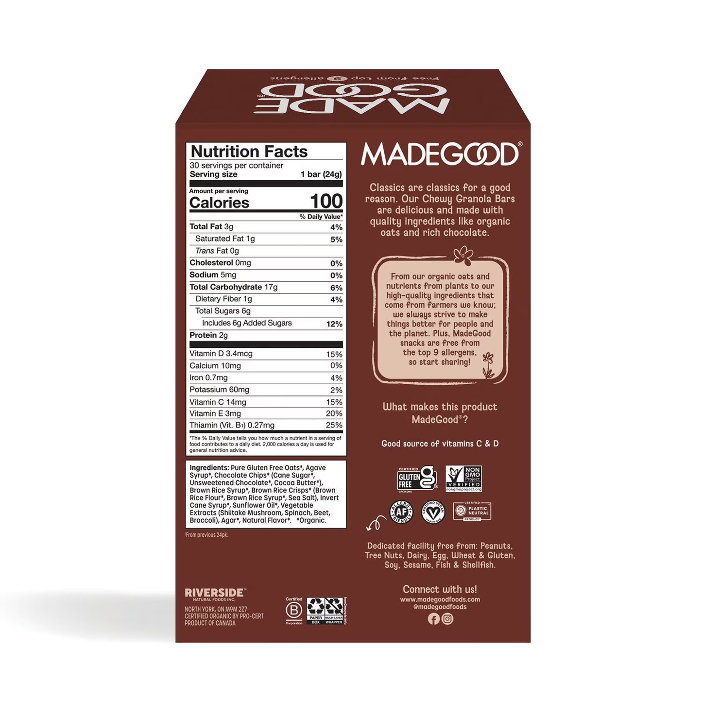 MadeGood Chocolate Chip Granola Bars, .85 oz., 30 ct.