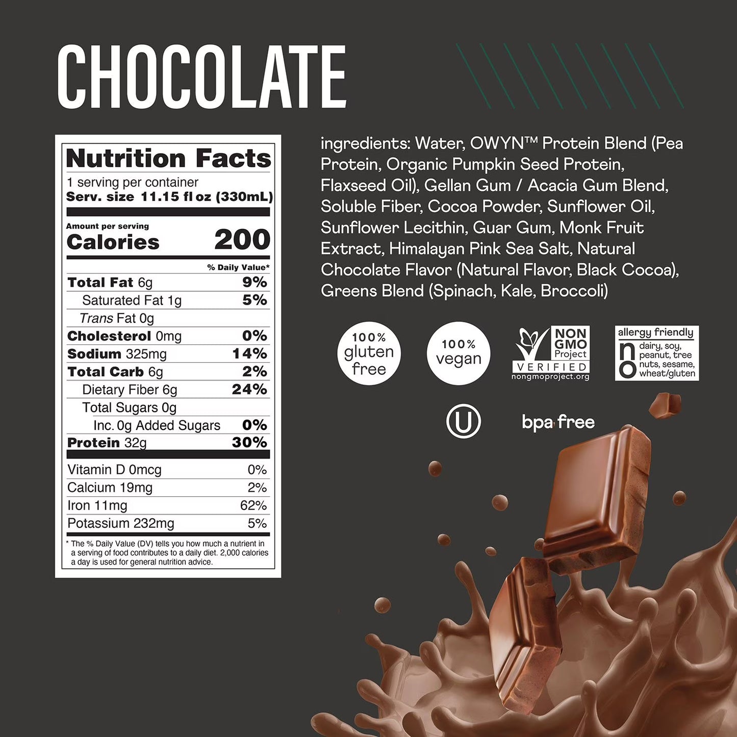 OWYN Pro Elite 32g Keto Plant Protein Shake, Chocolate 11.15 fl. oz., 15 pk.