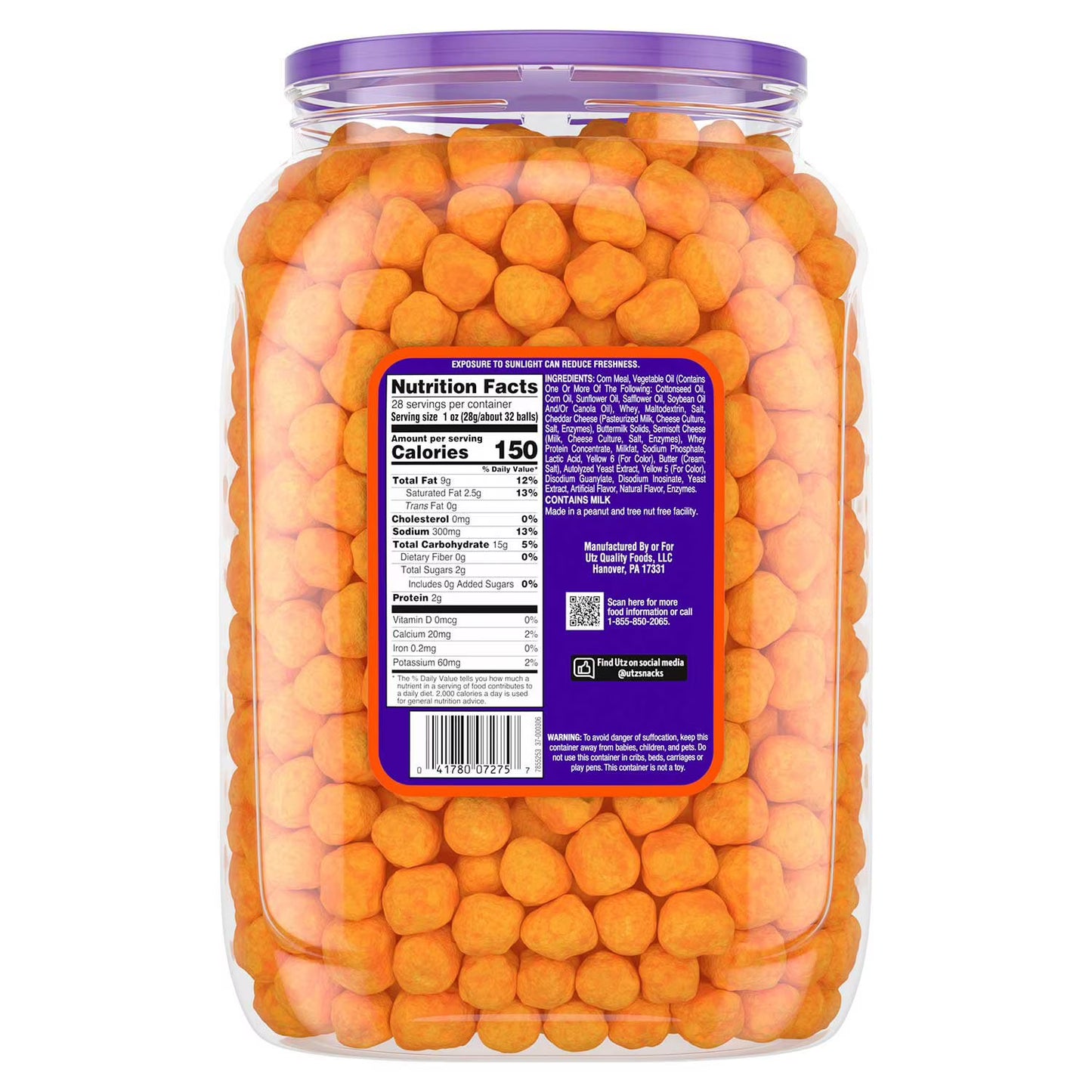 Utz Cheeseball Barrel, 28 oz.