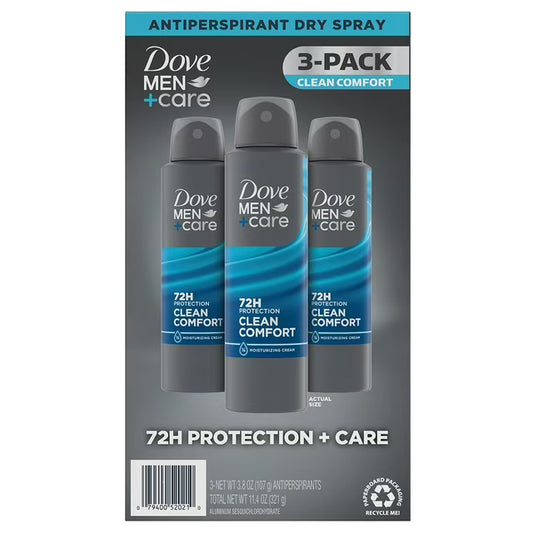 Dove Men's+Care Clean Comfort Antiperspirant Deodorant Dry Spray, 3.8 oz., 3 pk.