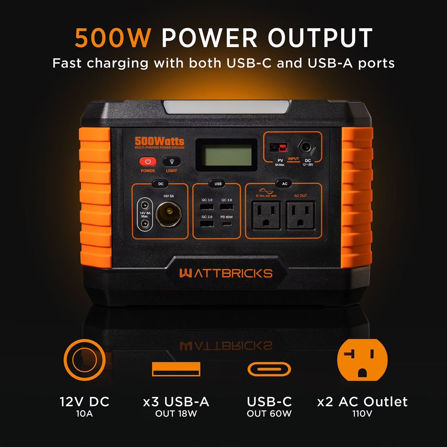 500 Watt Wattbricks Energy Inc. MP500 Portable Power Station 500W Solar Generator