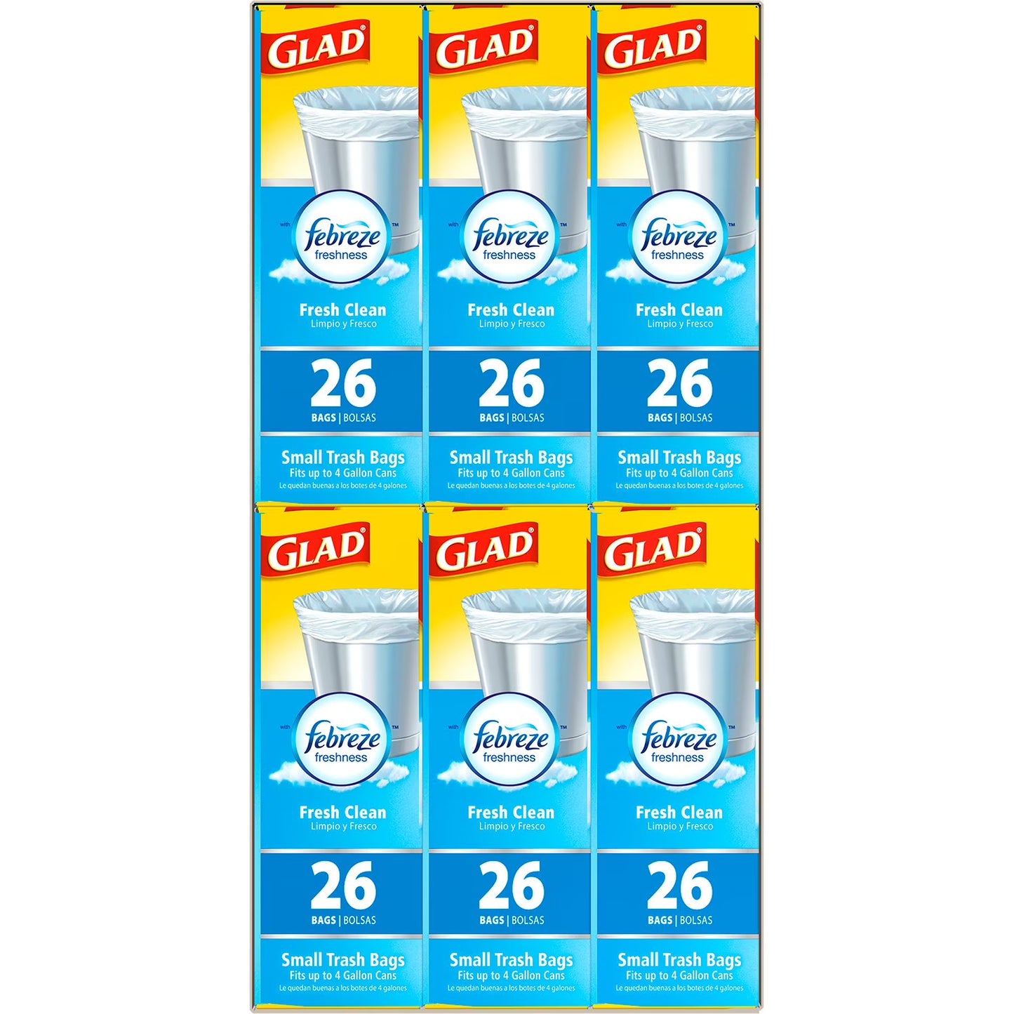 Glad Small Twist-Tie White Trash Bags, Fresh Clean Scent with Febreze Freshness, 4 gal., 156 ct.