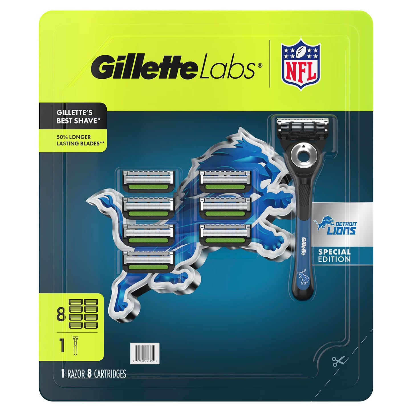 Gillette Labs NFL Detroit Lions Men's Razor, Handle + 8 Cartridges