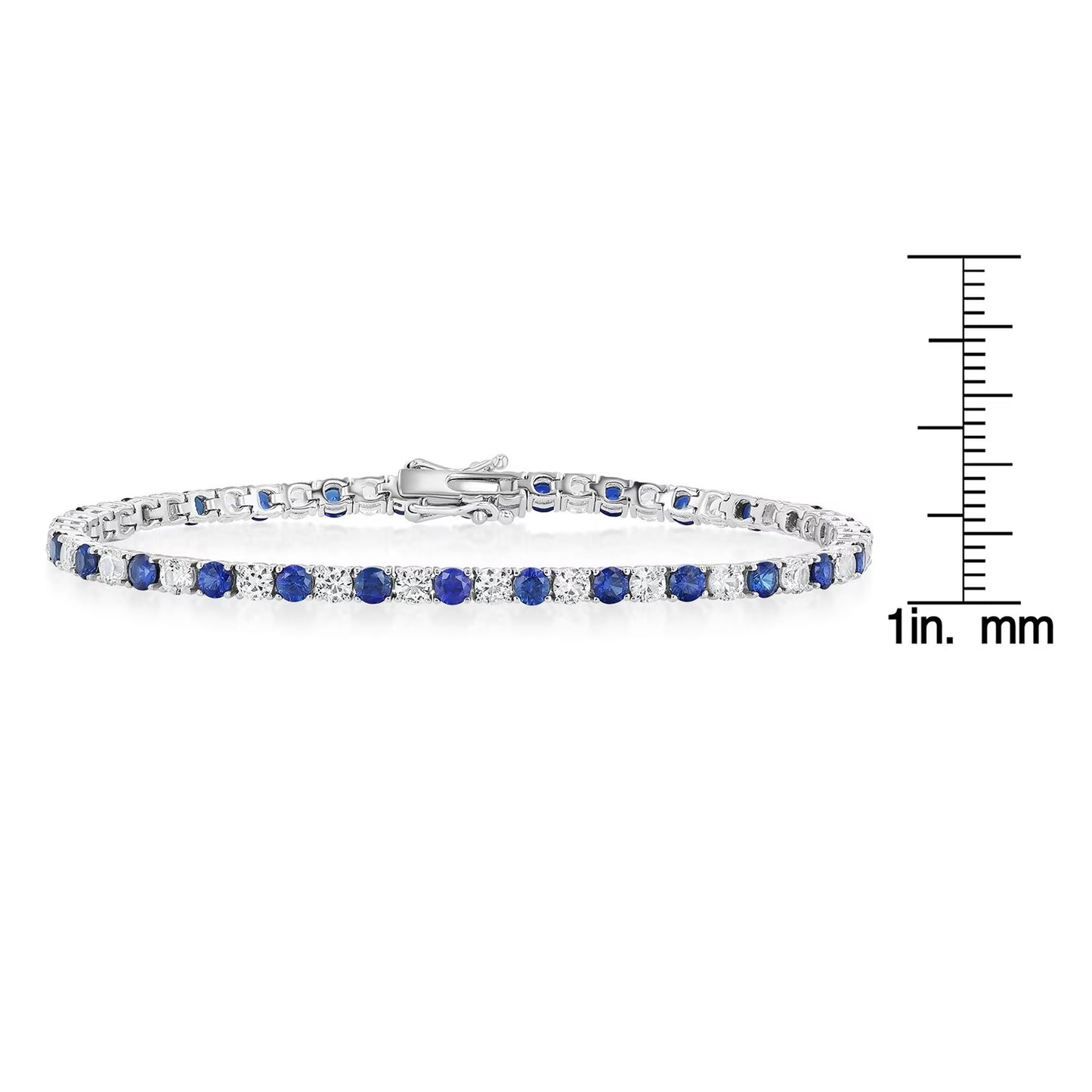 Lab Created White Sapphire Round Cut Gemstone Tennis Bracelet in Sterling Silver