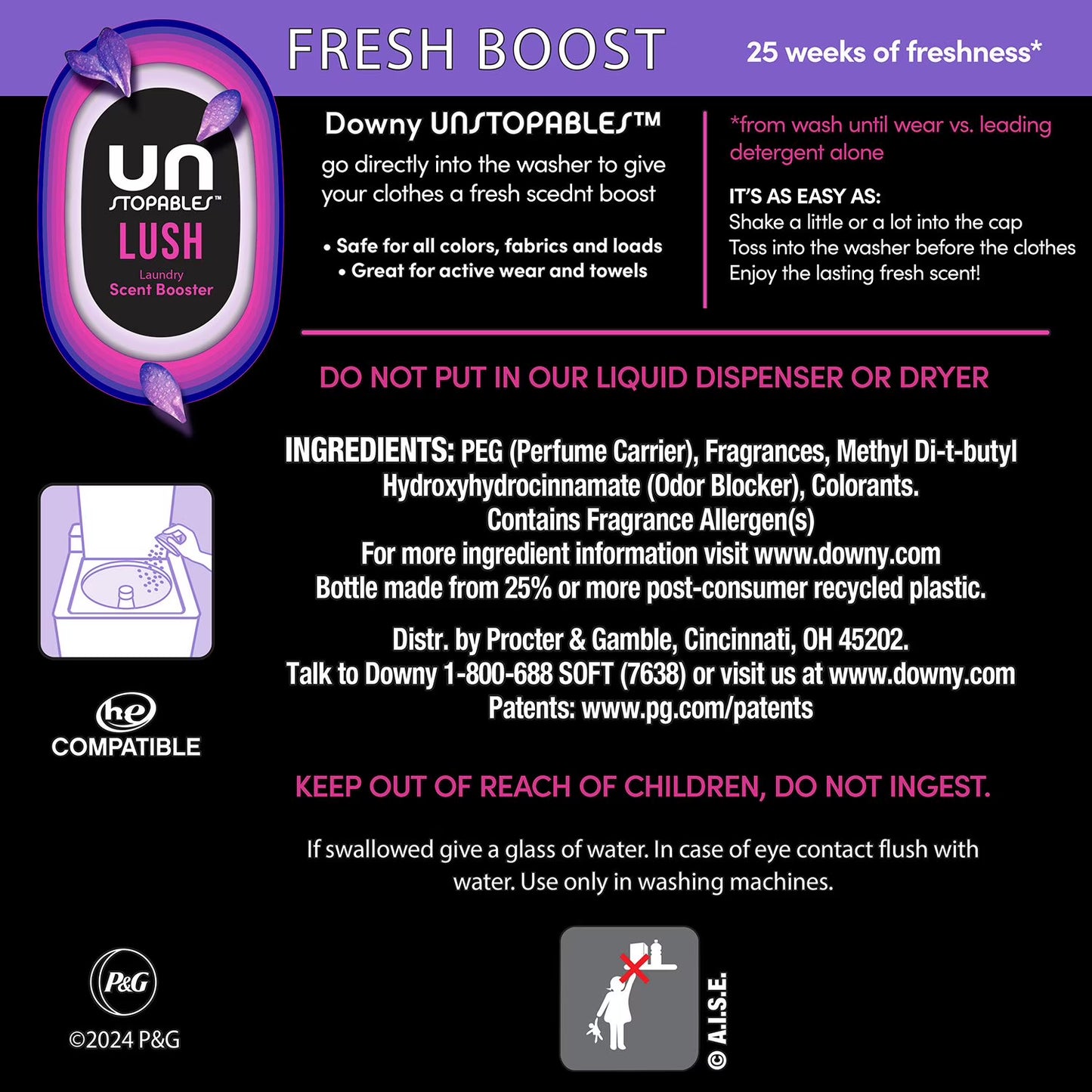 Downy Unstopables In-Wash Laundry Scent Booster Beads, Lush, 39.9 oz